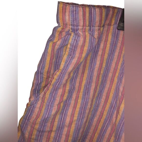 380. FLAX 100% Linen Striped Multicolor Pull on Pants size Large (14-18) - Picture 2 of 9